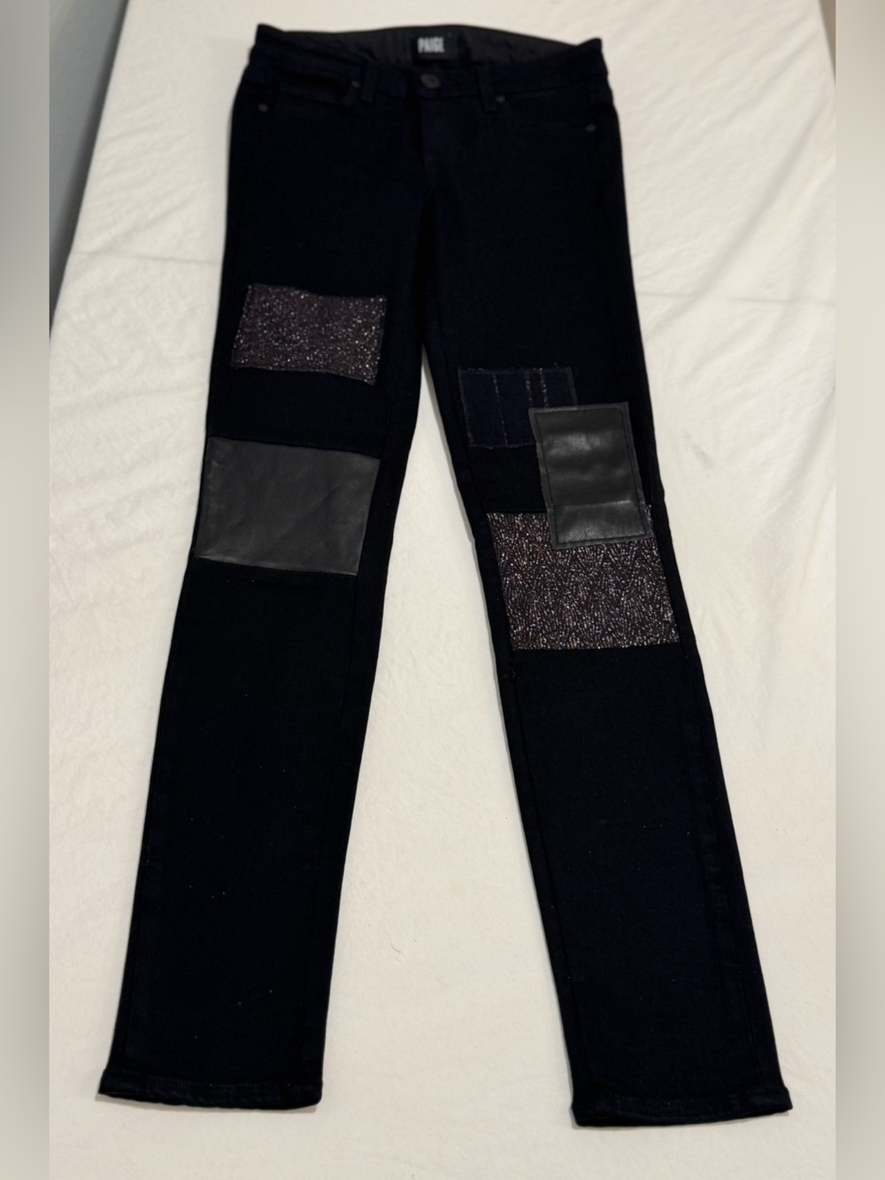 PAIGE Verdugo Ultra Skinny Black Patchwork Jeans Size 24